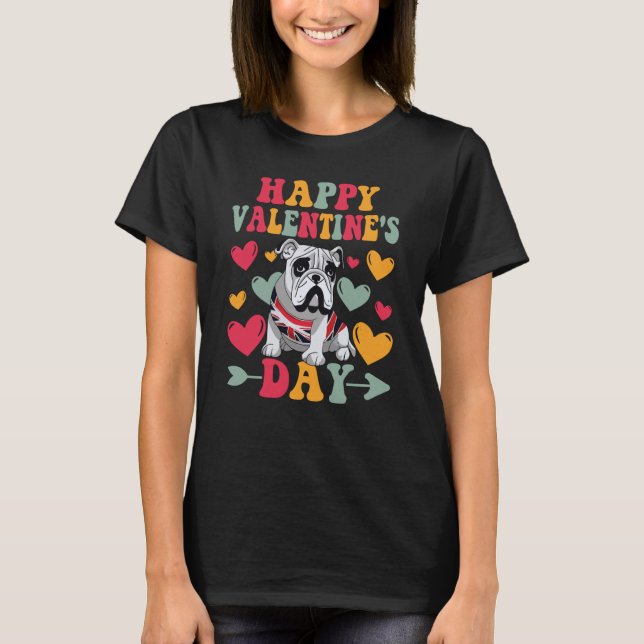 Camiseta Happy Valentines Day English Bulldog Heart Love Gr (Anverso)