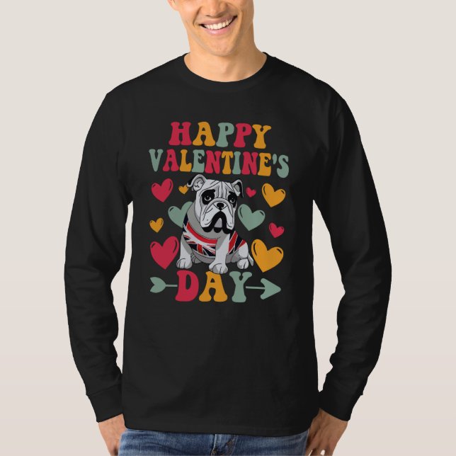 Camiseta Happy Valentines Day English Bulldog Heart Love Gr (Anverso)