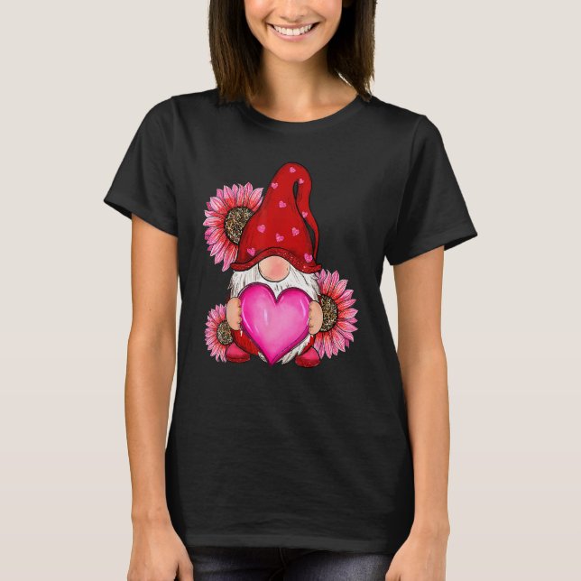 Camiseta Happy Valentine's Day Gnome with Leopard Sunflower (Anverso)