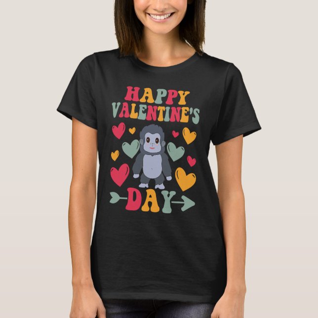 Camiseta Happy Valentines Day Gorilla Heart Love Groovy (Anverso)