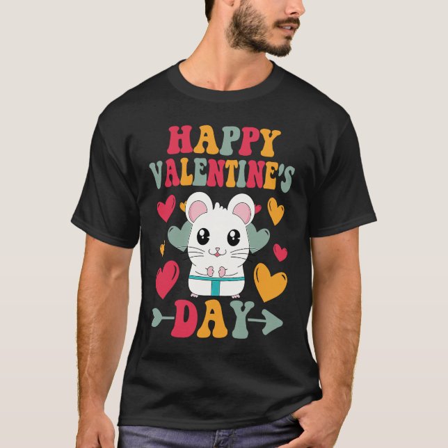 Camiseta Happy Valentines Day Hamster Heart Love Groovy (Anverso)