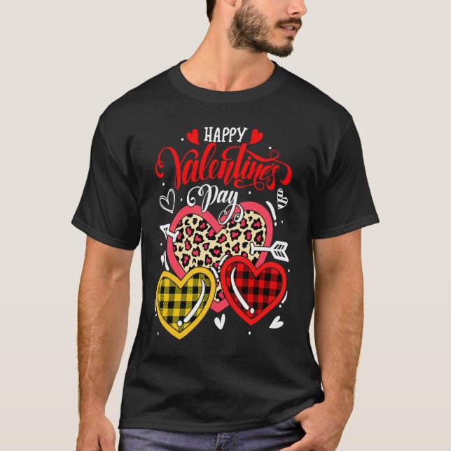 Camiseta Happy Valentines Day Heart Love  Leopard Buffalo P (Anverso)