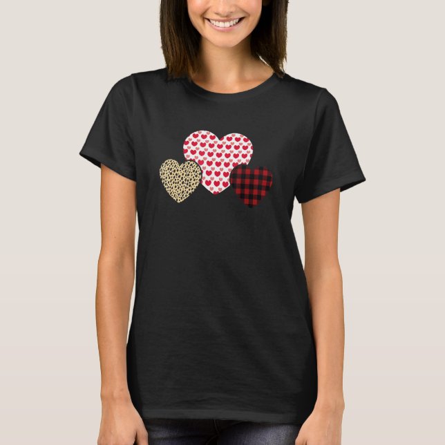 Camiseta Happy Valentines Day Hearts Leopard Buffalo Plaid  (Anverso)