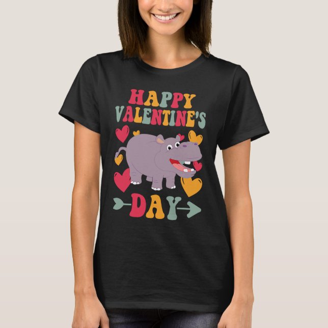 Camiseta Happy Valentines Day Hippo Heart Love Groovy (Anverso)