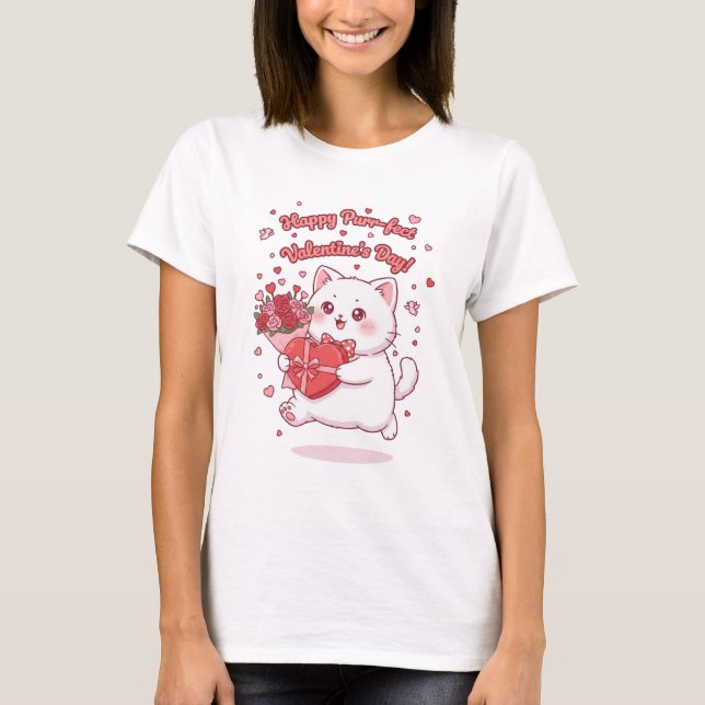 Camiseta Happy Valentine's Day Kawaii Cat T-Shirt (Anverso)