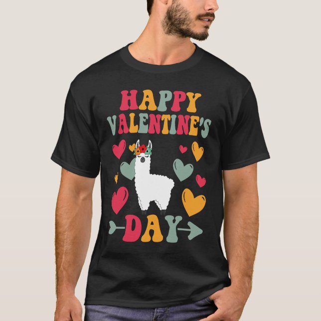 Camiseta Happy Valentines Day Llama Heart Love Groovy (Anverso)