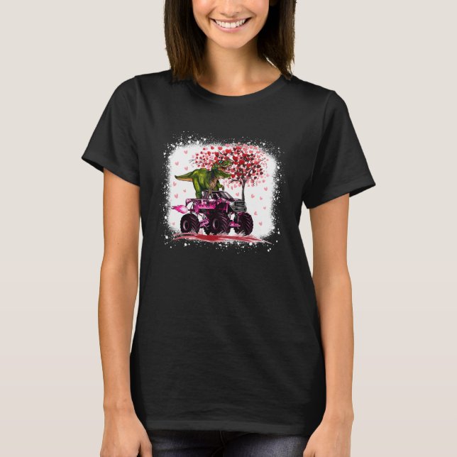Camiseta Happy Valentine's Day Monster Truck Dinosaur Heart (Anverso)