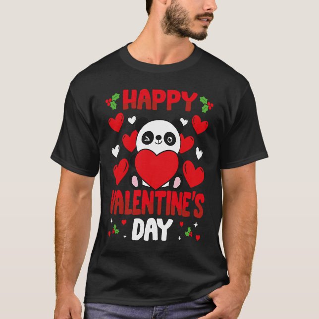 Camiseta Happy Valentines Day Panda Heart Love Animal (Anverso)