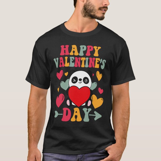 Camiseta Happy Valentines Day Panda Heart Love Groovy (Anverso)