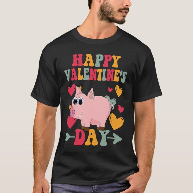 Camiseta Happy Valentines Day Pig Heart Love Groovy (Anverso)