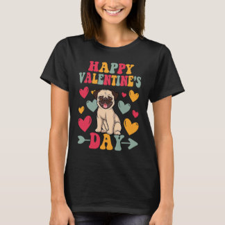 Camiseta Happy Valentines Day Pug Dog Heart Love Groovy