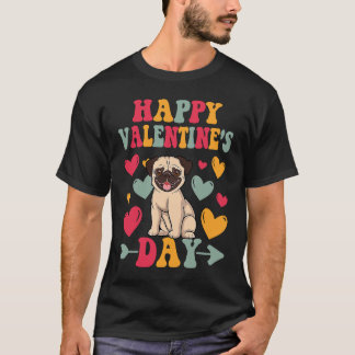 Camiseta Happy Valentines Day Pug Dog Heart Love Groovy