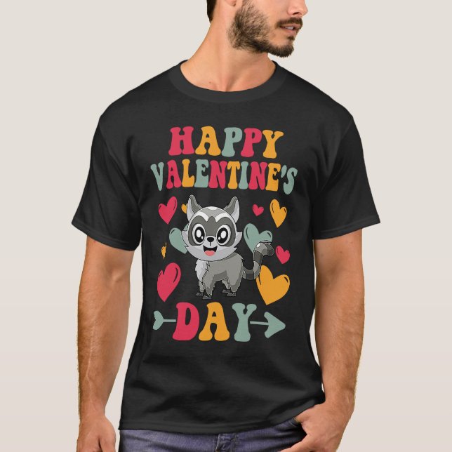 Camiseta Happy Valentines Day Raccoon Heart Love Groovy (Anverso)