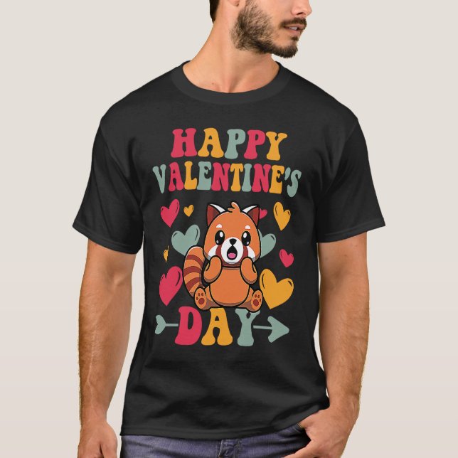 Camiseta Happy Valentines Day Red Panda Heart Love Groovy (Anverso)