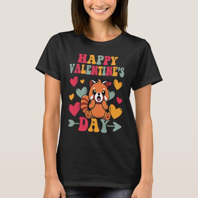 Camiseta Happy Valentines Day Red Panda Heart Love Groovy (Anverso)