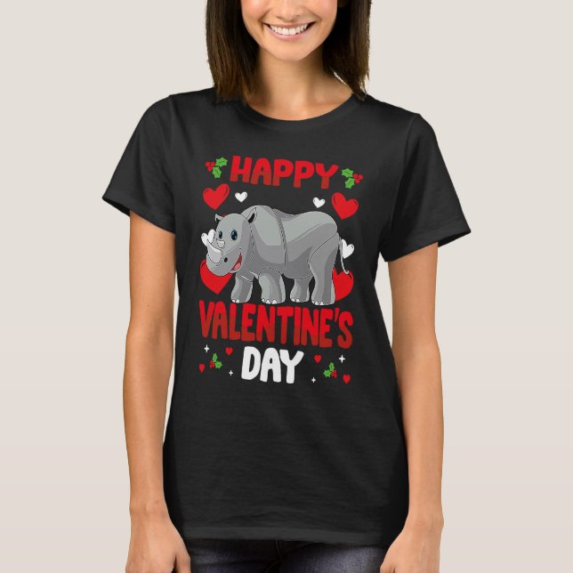 Camiseta Happy Valentines Day Rhinocero Heart Love Animal (Anverso)