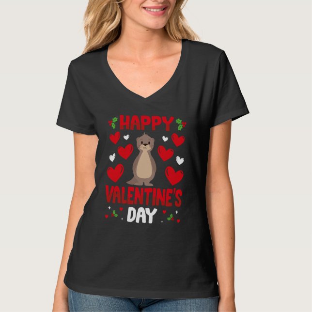 Camiseta Happy Valentines Day Sea Otter Heart Love Animal (Anverso)