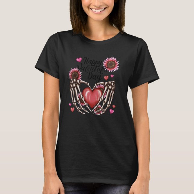Camiseta Happy Valentine's Day Skeleton Hands Heart Love Su (Anverso)