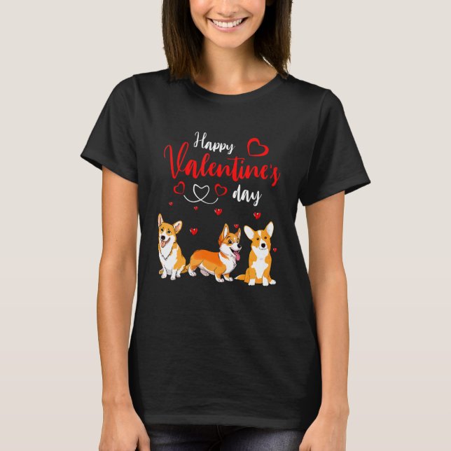 Camiseta Happy Valentine's Day Three Cute Corgi Dogs Lover  (Anverso)