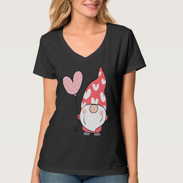 Camiseta Happy Valentineu2019s Day Gnome Cute with Heart Ba (Anverso)