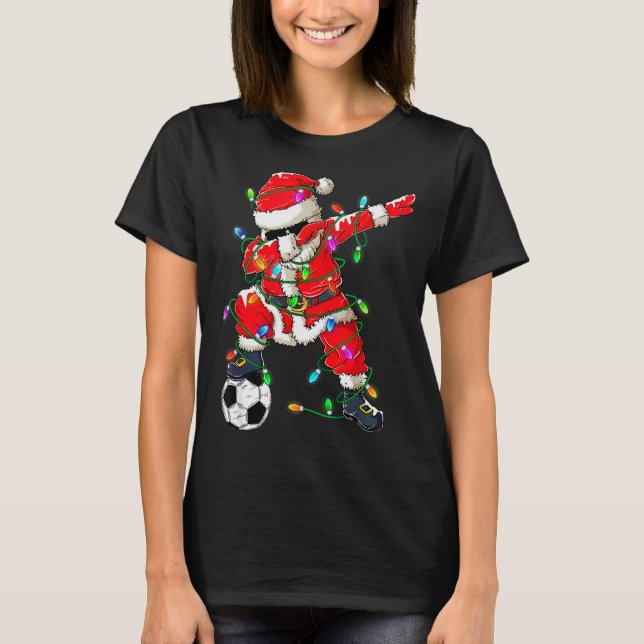 Camiseta Happy Xmas Dabbing Santa Soccer Christmas Pajamas  (Anverso)