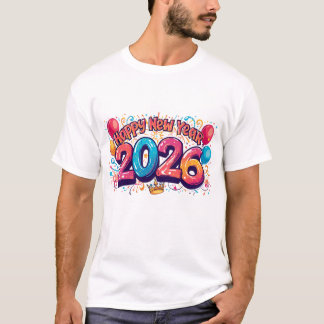 Camiseta Happy Year 2026 Colorful Celebration Balloons Part