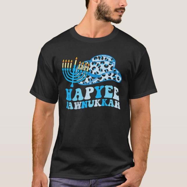 Camiseta Hapyee Hawnukkah Hanukkah Menorah Print Cowboy Gor (Anverso)