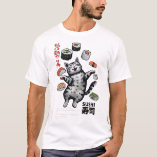 Camiseta Harajuku gato japonés de sushi estilo anime