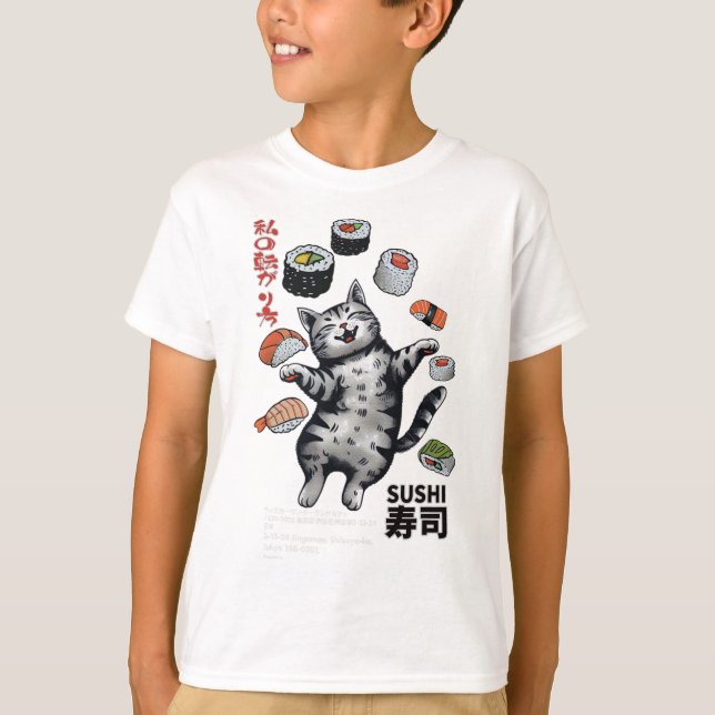 Camiseta Harajuku gato japonés de sushi estilo anime (Anverso)