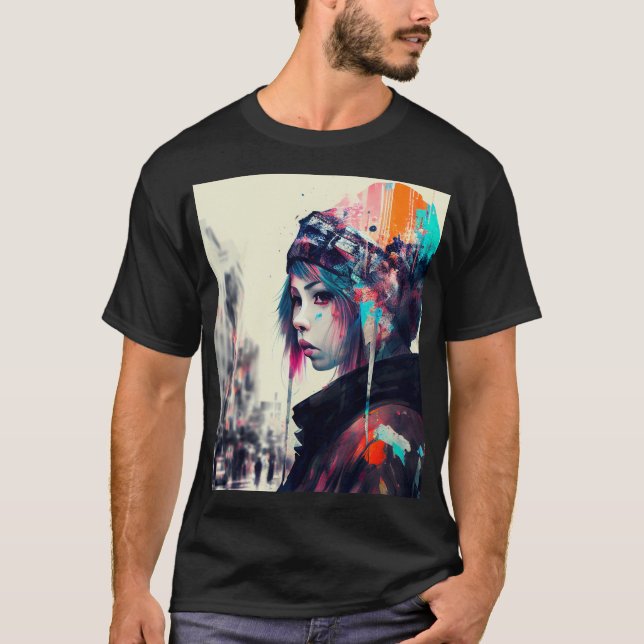 Camiseta Harajuku Japón arte Chica moderno (Anverso)
