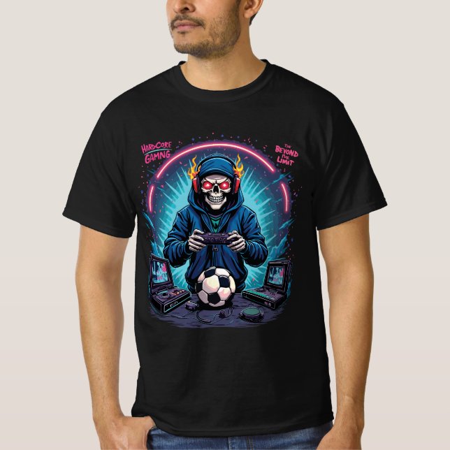 Camiseta Hardcore Beyond Limit – Retro Skull Gamer Tee (Anverso)