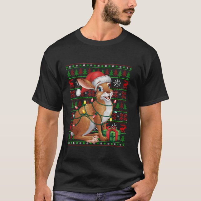 Camiseta Hare Xmas ilumina a los Navidades de la liebre de  (Anverso)