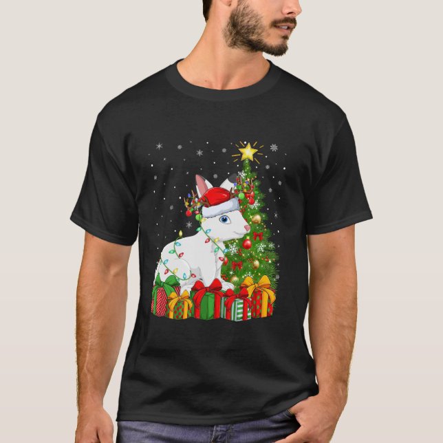 Camiseta Hare Xmas Tree Lighting Santa Hat Hare Navidades (Anverso)