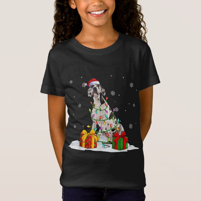 Camiseta Harlequin Gran Danés Árbol de Navidad enciende Nav (Anverso)