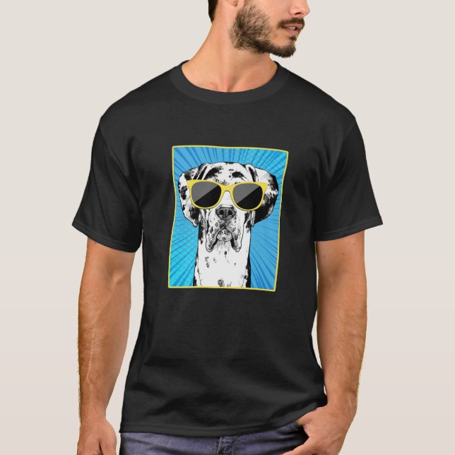 Camiseta Harlequin Gran Retrato De Danés Pop Art Perro Con  (Anverso)
