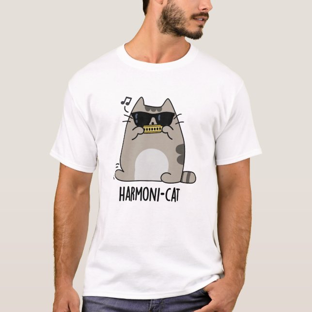 Camiseta Harmoni-cat Funny Harmonica Cat Pun (Anverso)