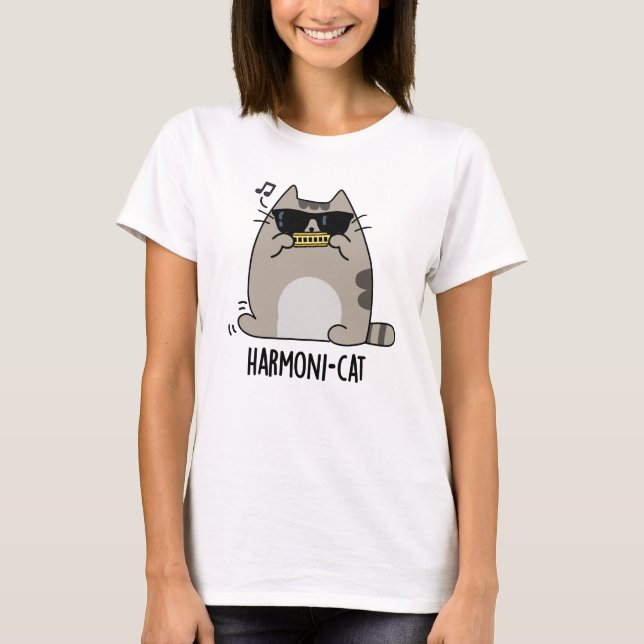 Camiseta Harmoni-cat Funny Harmonica Cat Pun (Anverso)