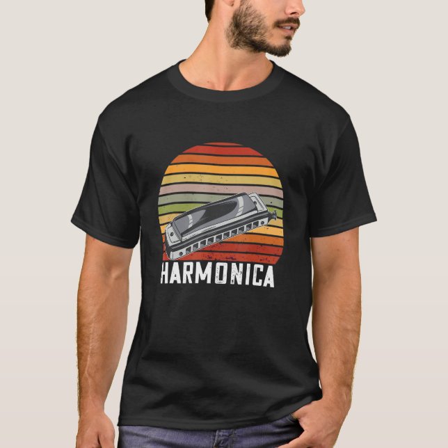 Camiseta Harmonica Blues Music Retro Musician French Harp P (Anverso)