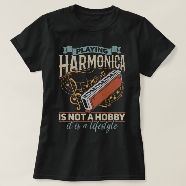 Camiseta Harmonica Lover Jugando a Harmonica (Diseño del anverso)