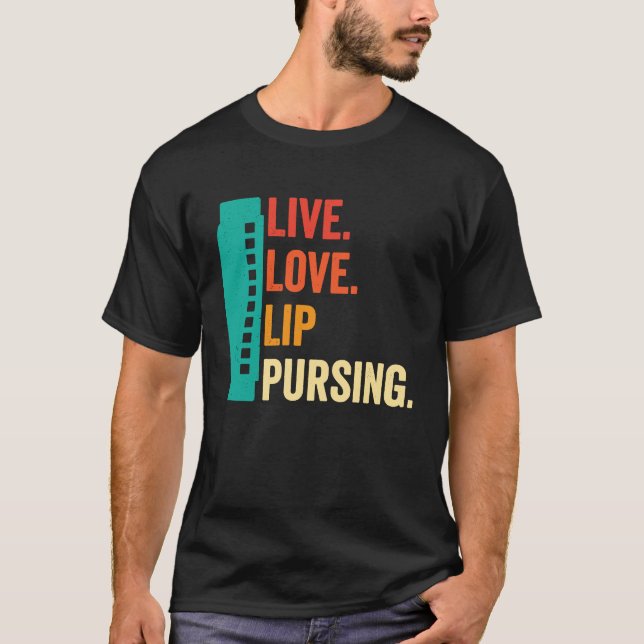 Camiseta Harmonica Player Live Love Lip Pursing (Anverso)
