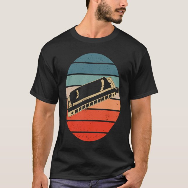 Camiseta Harmonica Player Retro Sunset Harp (Anverso)