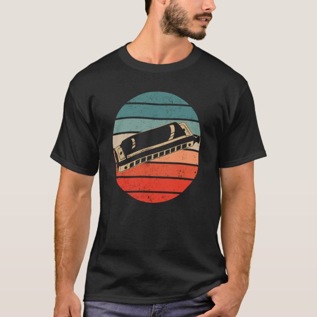 Camiseta Harmonica Player Retro Sunset Harp (Anverso)
