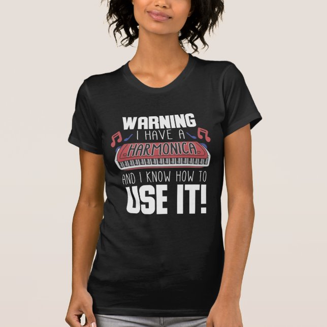 Camiseta Harmonica Player Warning Blues Music French Harp (Anverso)