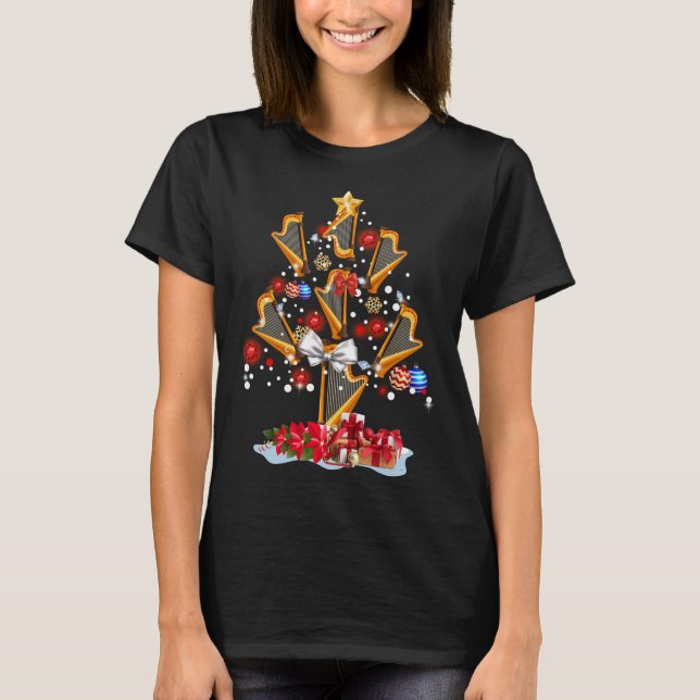 Camiseta Harp Christmas Tree Merry Xmas Light Regalo (Anverso)