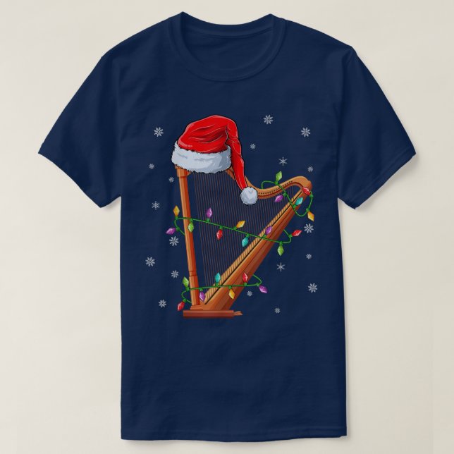 Camiseta Harp Music Xmas Lighting Matching Santa Hat Harp C (Diseño del anverso)