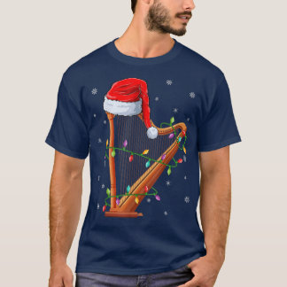 Camiseta Harp Music Xmas Lighting Matching Santa Hat Harp C