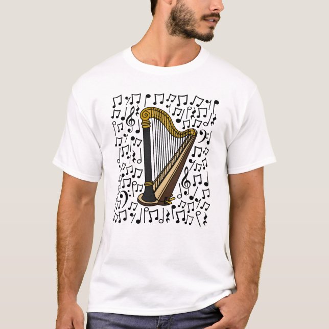Camiseta Harp Musical Notes Harpist String Music Teacher (Anverso)