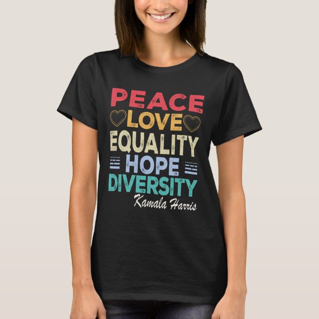 Camiseta Harris Peace Love Equality Hope Diversity Retro (Anverso)