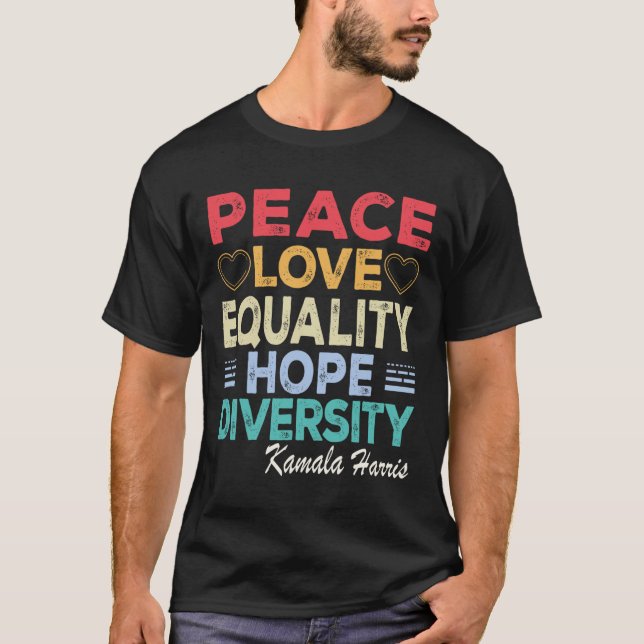 Camiseta Harris Peace Love Equality Hope Diversity Retro (Anverso)