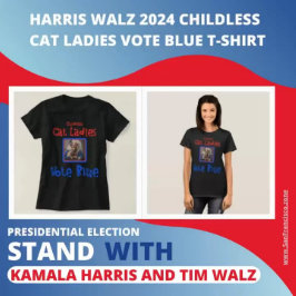 Camiseta Harris Walz 2024 Mujeres gatos sin hijos votan azu